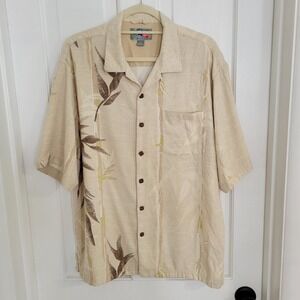 Hilo Hattie Mens Hawaiian Silk Shirt LARGE Short Sleeve Resort Cruise Vacation